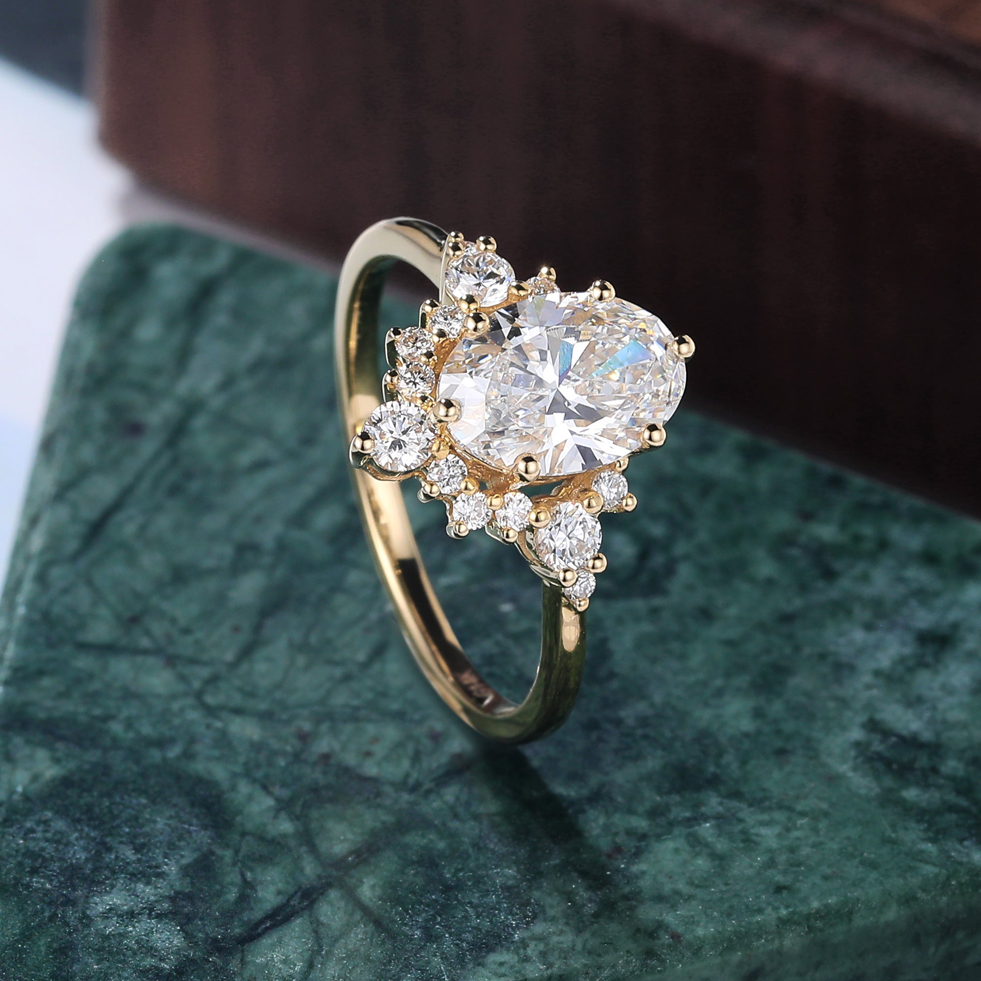 1.5ct Oval cut Lab grown diamond yellow gold engagement Ring.