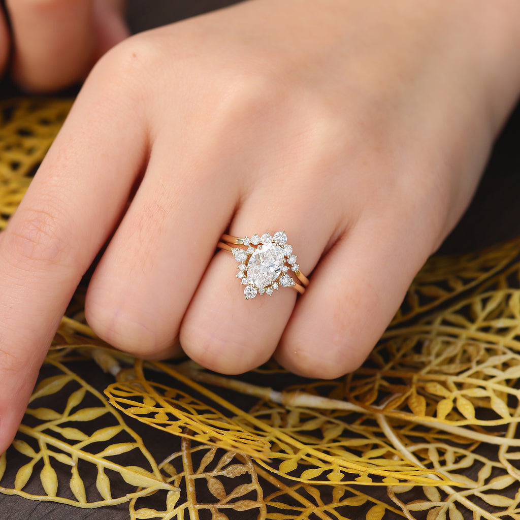 1.5ct Oval cut Lab grown Diamond rose gold Engagement Ring Set