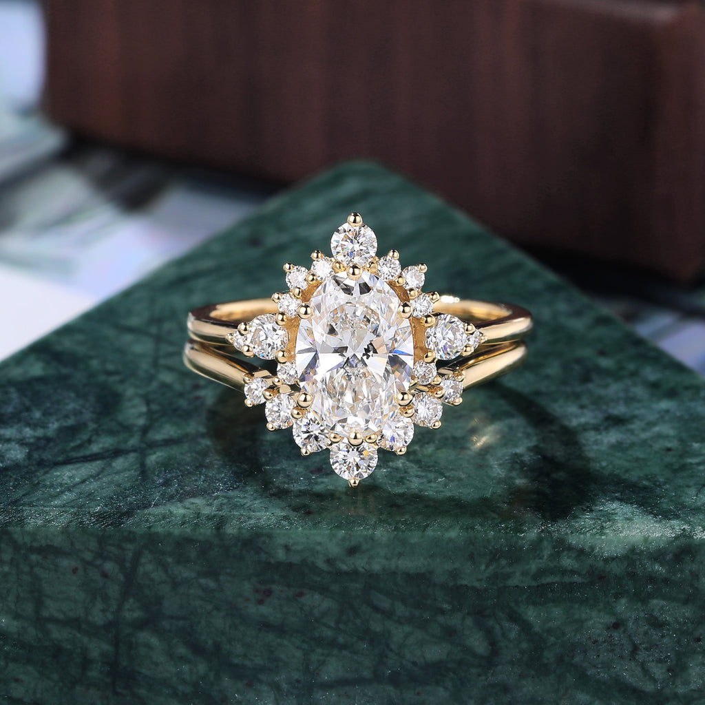 1.5ct Oval cut Lab grown Diamond rose gold Engagement Ring Set