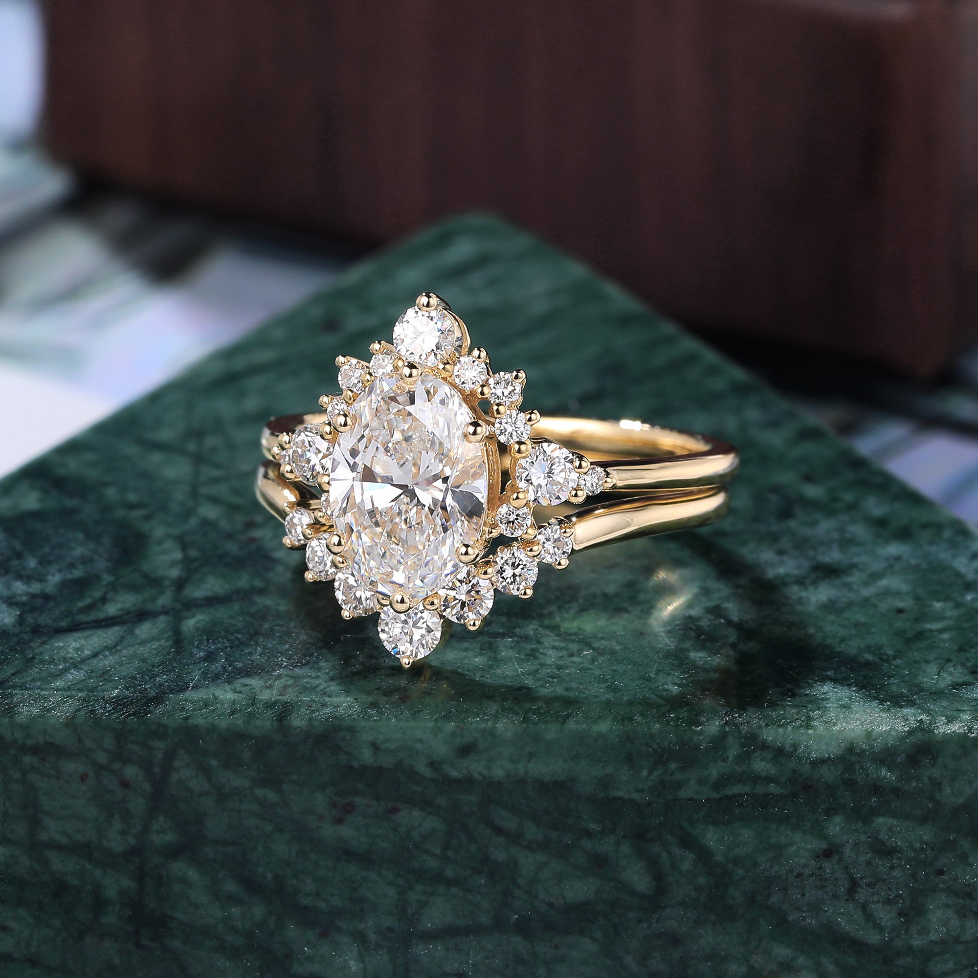 1.5ct Oval cut Lab grown Diamond rose gold Engagement Ring Set