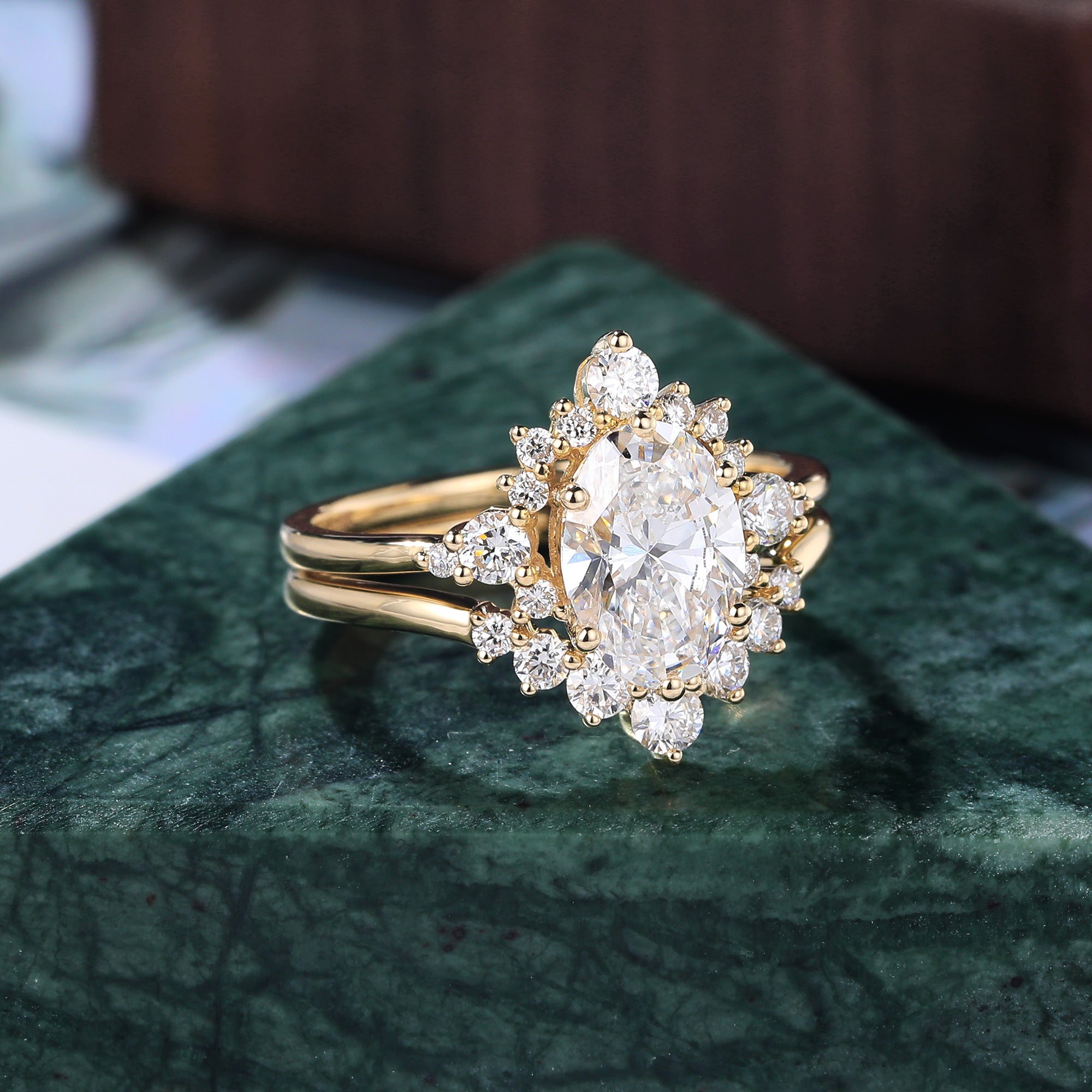 1.5ct Oval cut Lab grown Diamond rose gold Engagement Ring Set