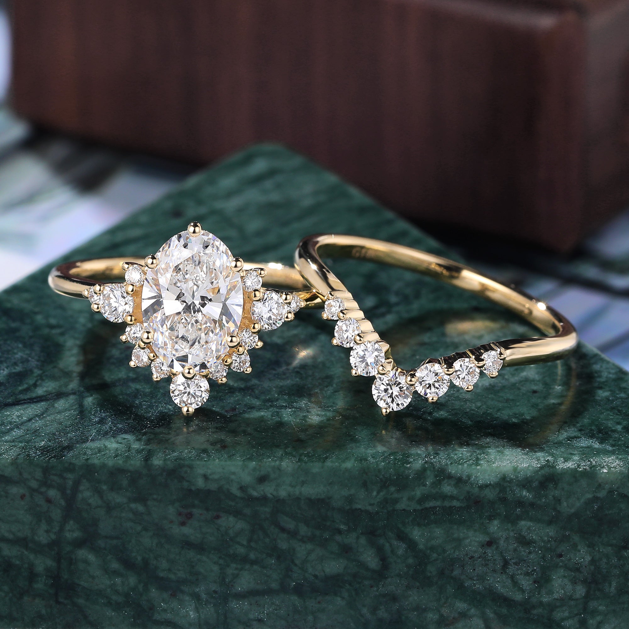 1.5ct Oval cut Lab grown Diamond rose gold Engagement Ring Set