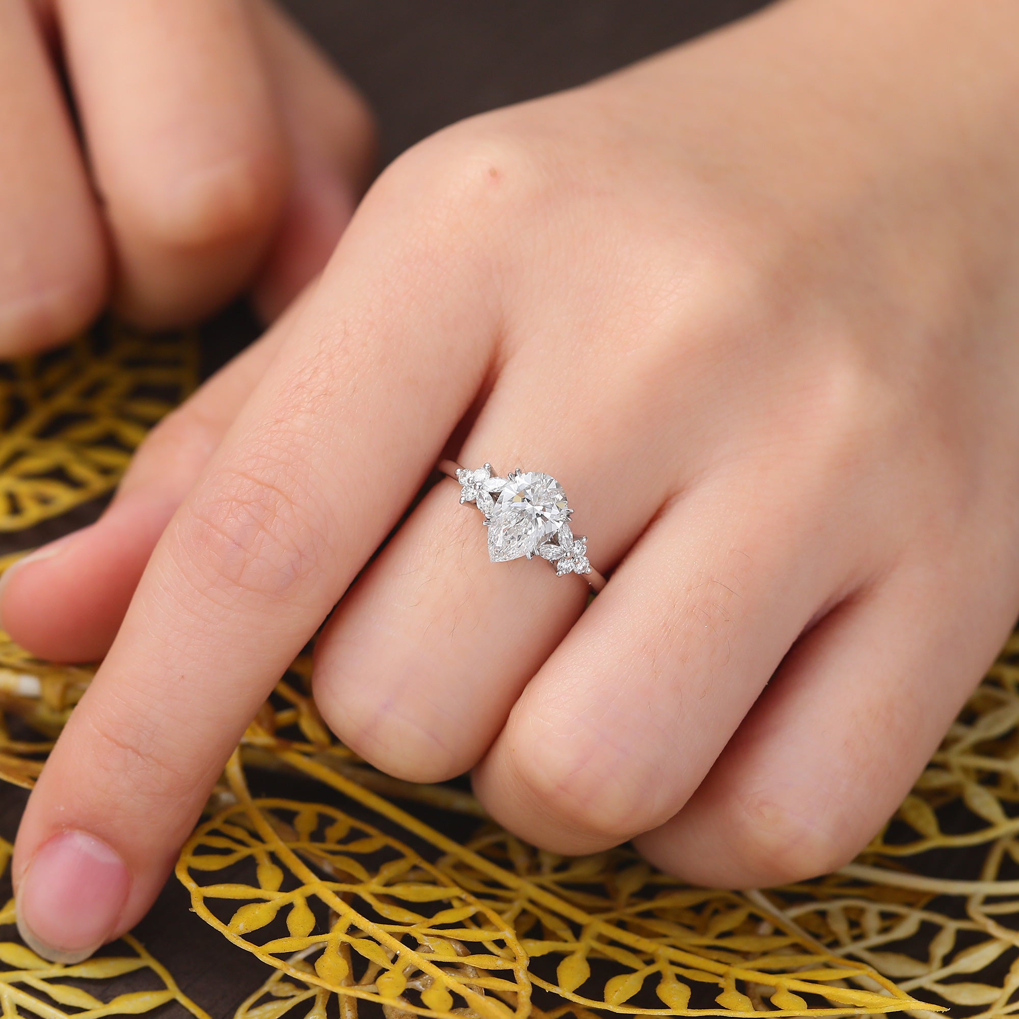 1.5ct Pear shape Lab grown diamond white gold engagement Ring.