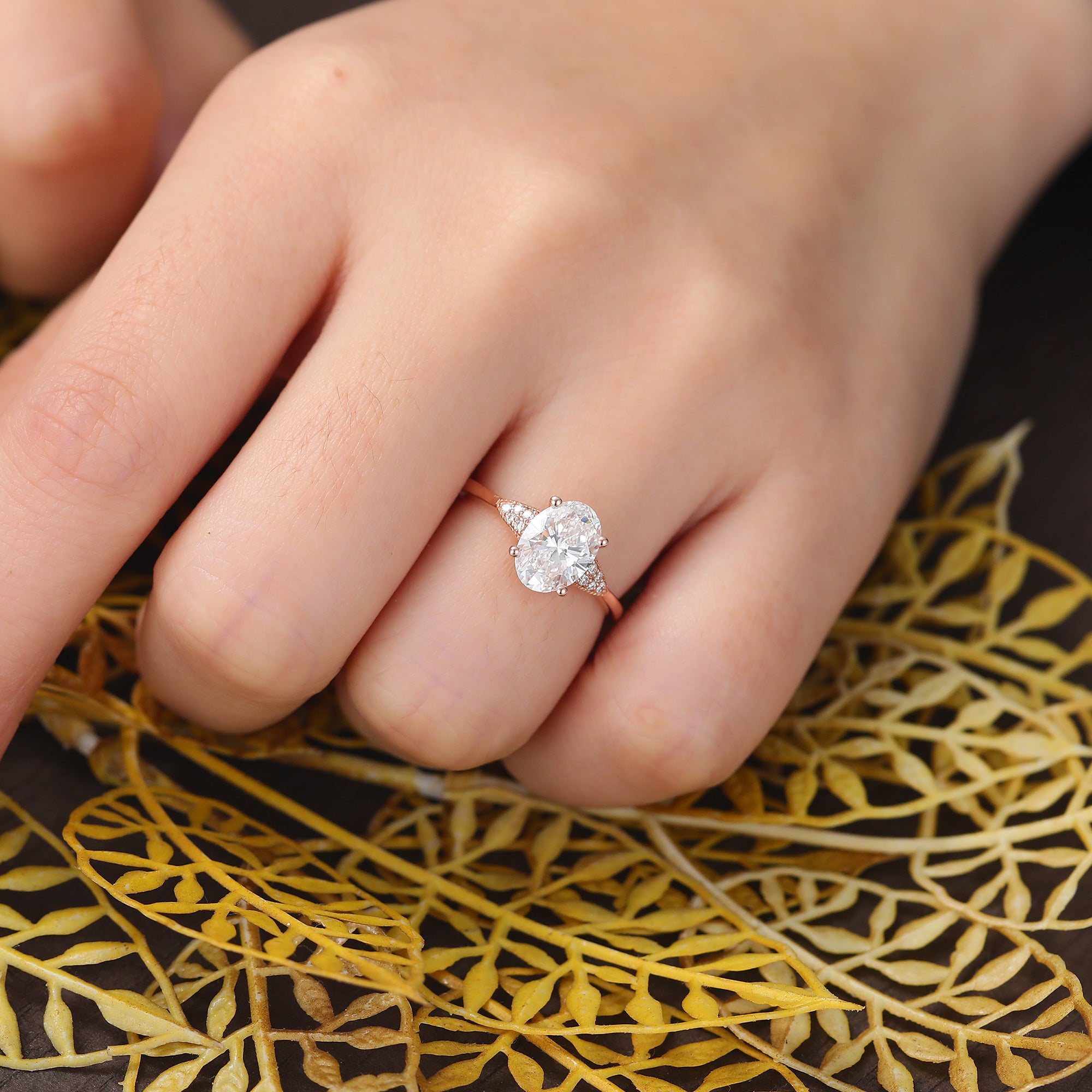 1.6ct Oval cut Lab grown diamond rose gold engagement Ring.