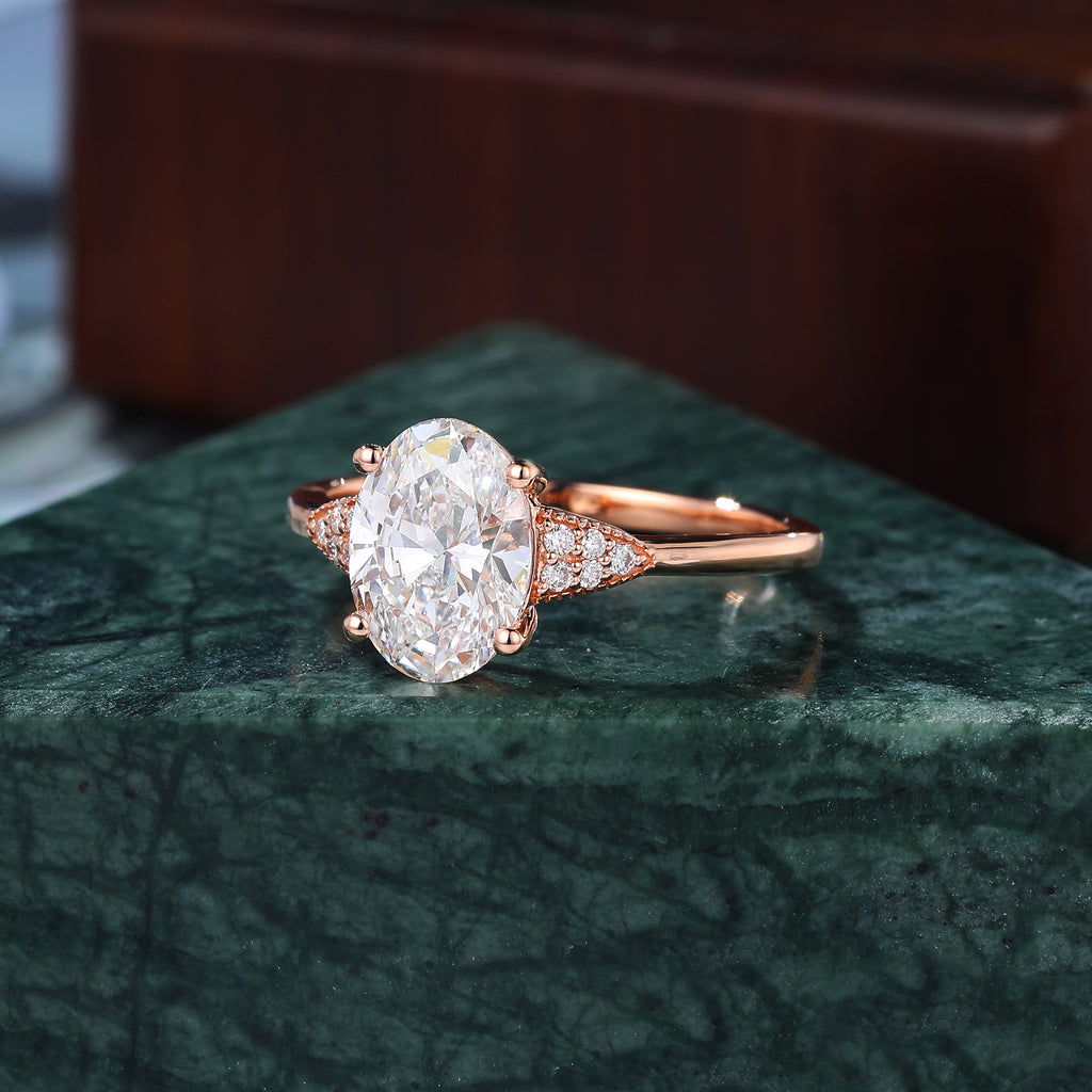 1.6ct Oval cut Lab grown diamond rose gold engagement Ring.