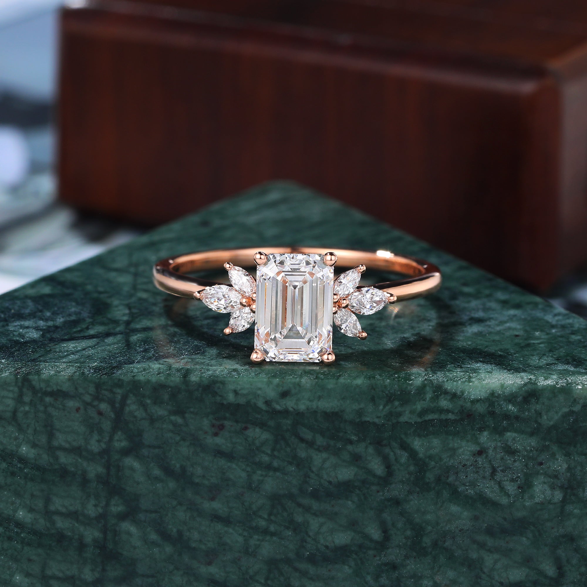 1.7ct Emerald cut Lab grown diamond  rose gold engagement Ring.