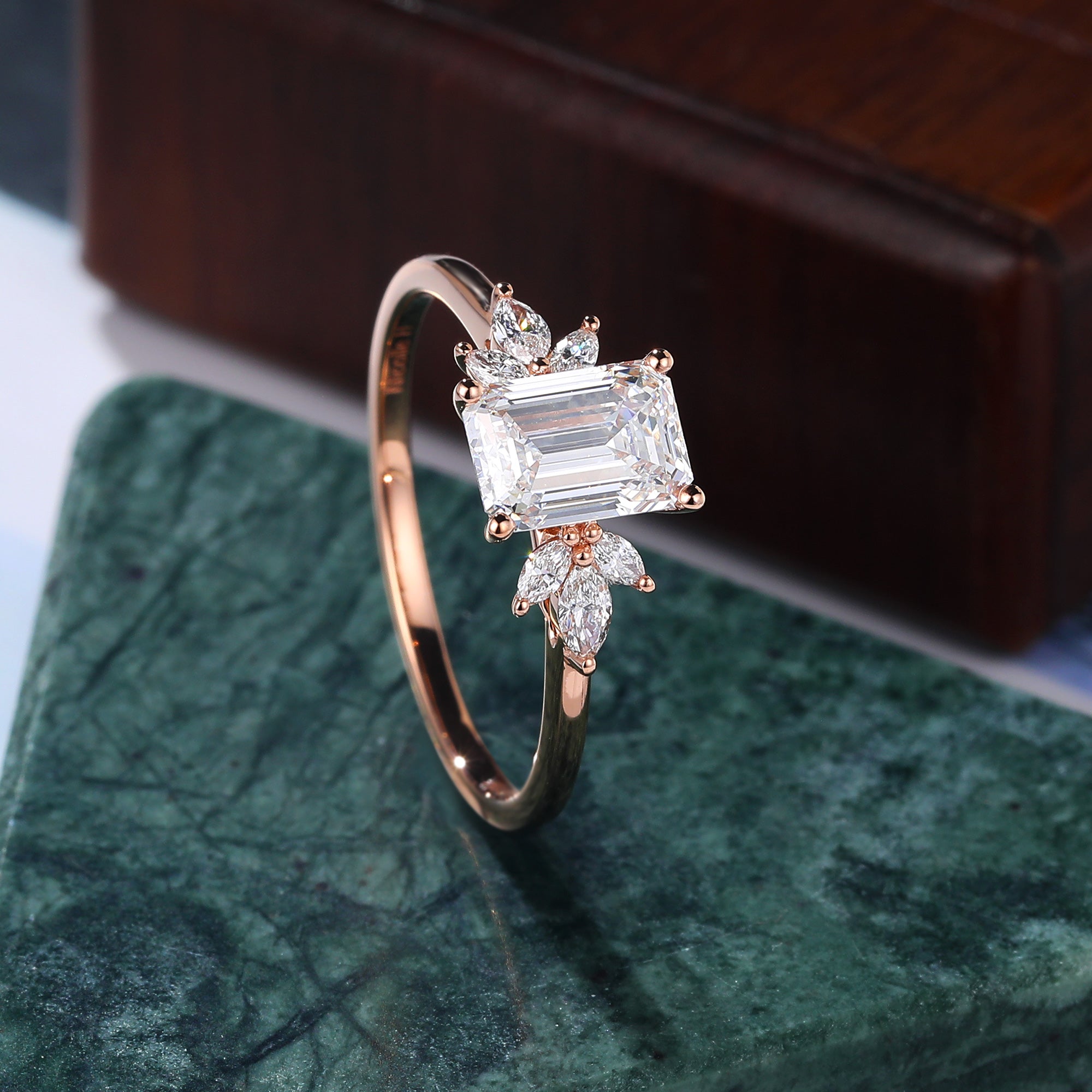 1.7ct Emerald cut Lab grown diamond  rose gold engagement Ring.