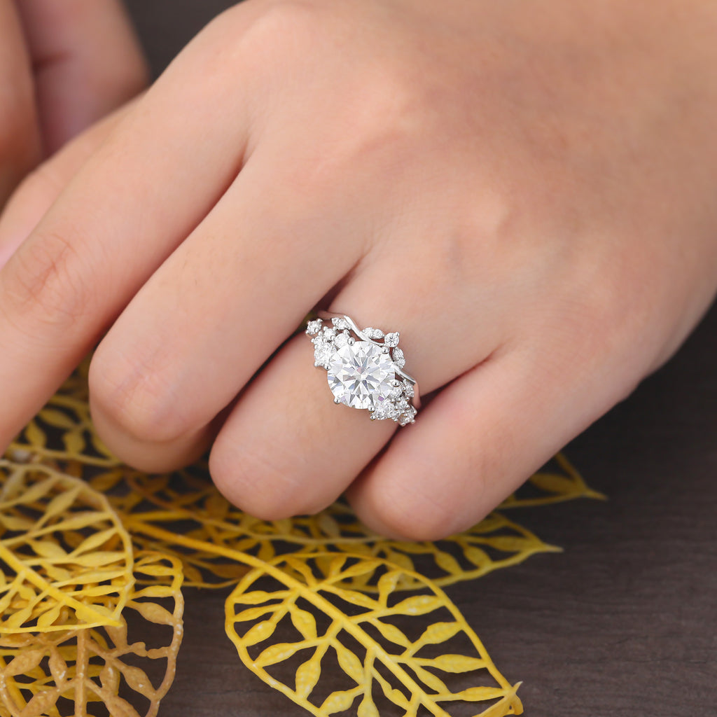 Vintage  2.5ct round Lab grown Diamond Engagement Ring Set,  Rose/white/yellow Gold Bridal Wedding band,S925/10k/14k/18k