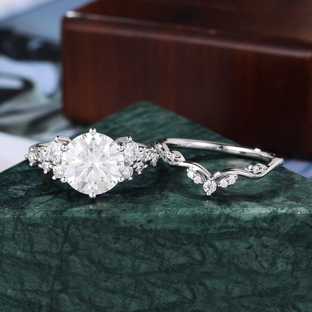 Vintage  2.5ct round Lab grown Diamond Engagement Ring Set,  Rose/white/yellow Gold Bridal Wedding band,S925/10k/14k/18k