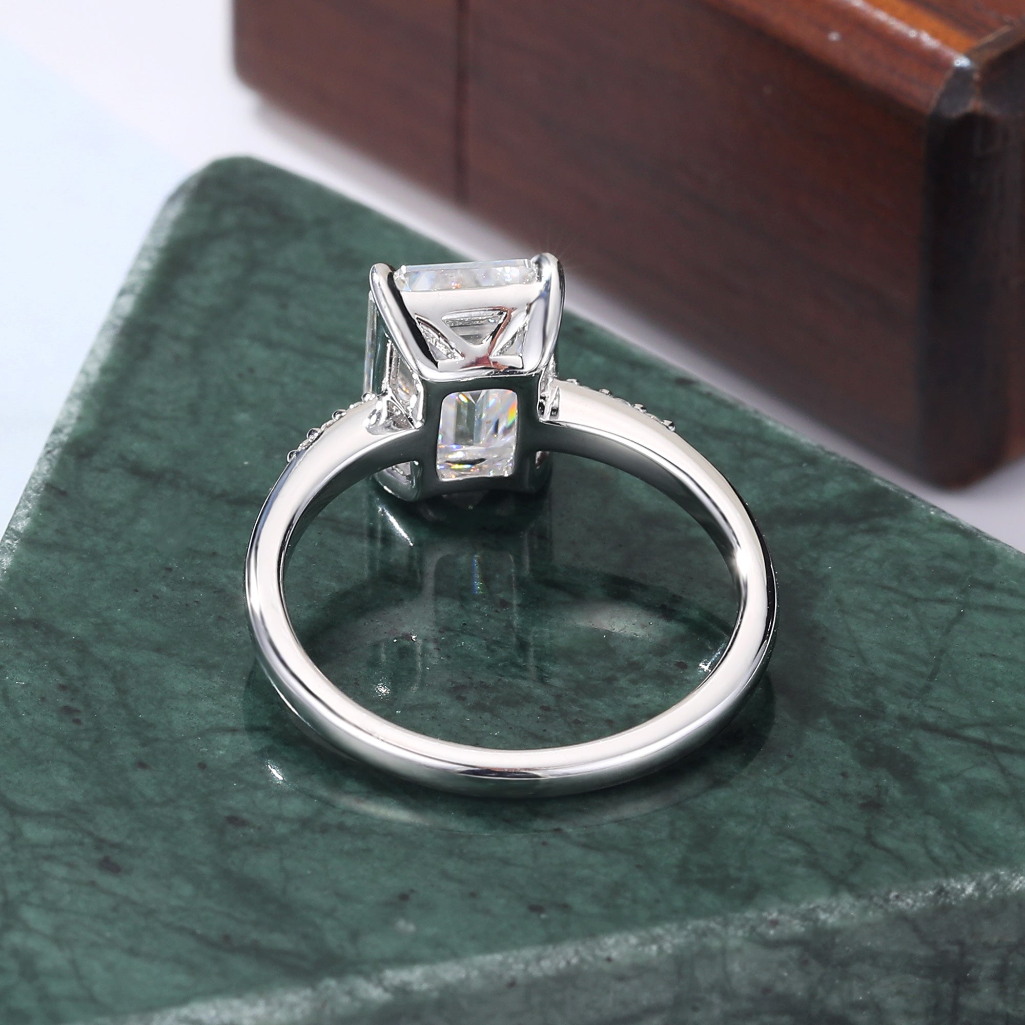 3.0ct Emerald cut Lab grown Diamond white gold engagement ring 10K/14k/18k gold , unique rose/yellow gold bridal ring .Anniversary Gift.