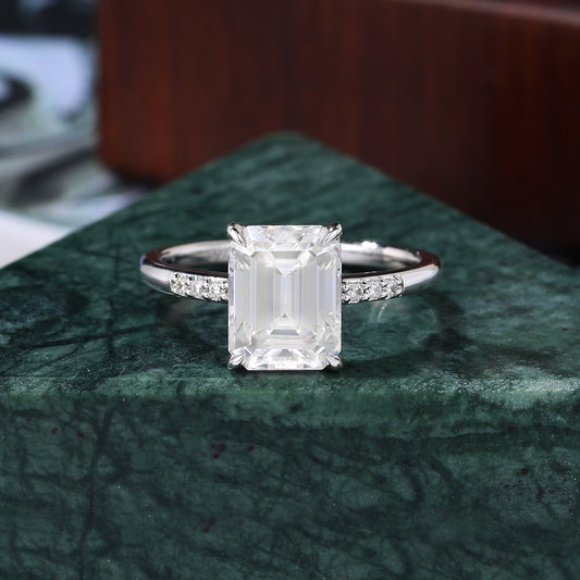 3.0ct Emerald cut Lab grown Diamond white gold engagement ring 10K/14k/18k gold , unique rose/yellow gold bridal ring .Anniversary Gift.