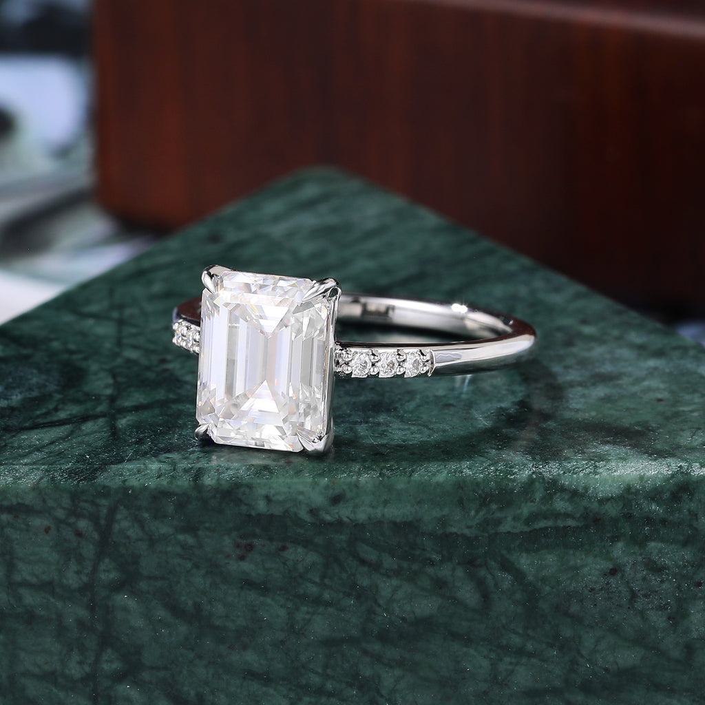 3.0ct Emerald cut Lab grown Diamond white gold engagement ring 10K/14k/18k gold , unique rose/yellow gold bridal ring .Anniversary Gift.