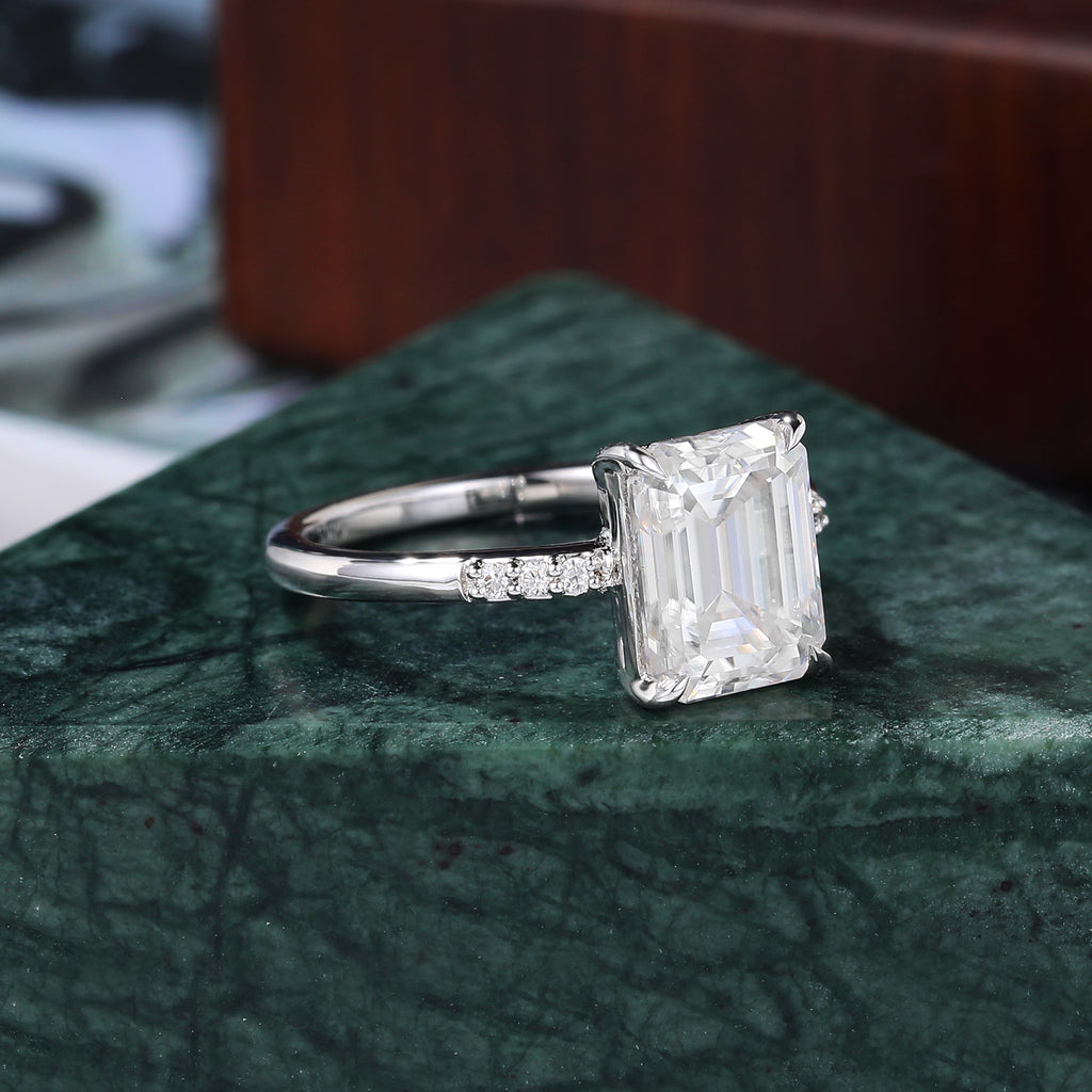 3.0ct Emerald cut Lab grown Diamond white gold engagement ring 10K/14k/18k gold , unique rose/yellow gold bridal ring .Anniversary Gift.