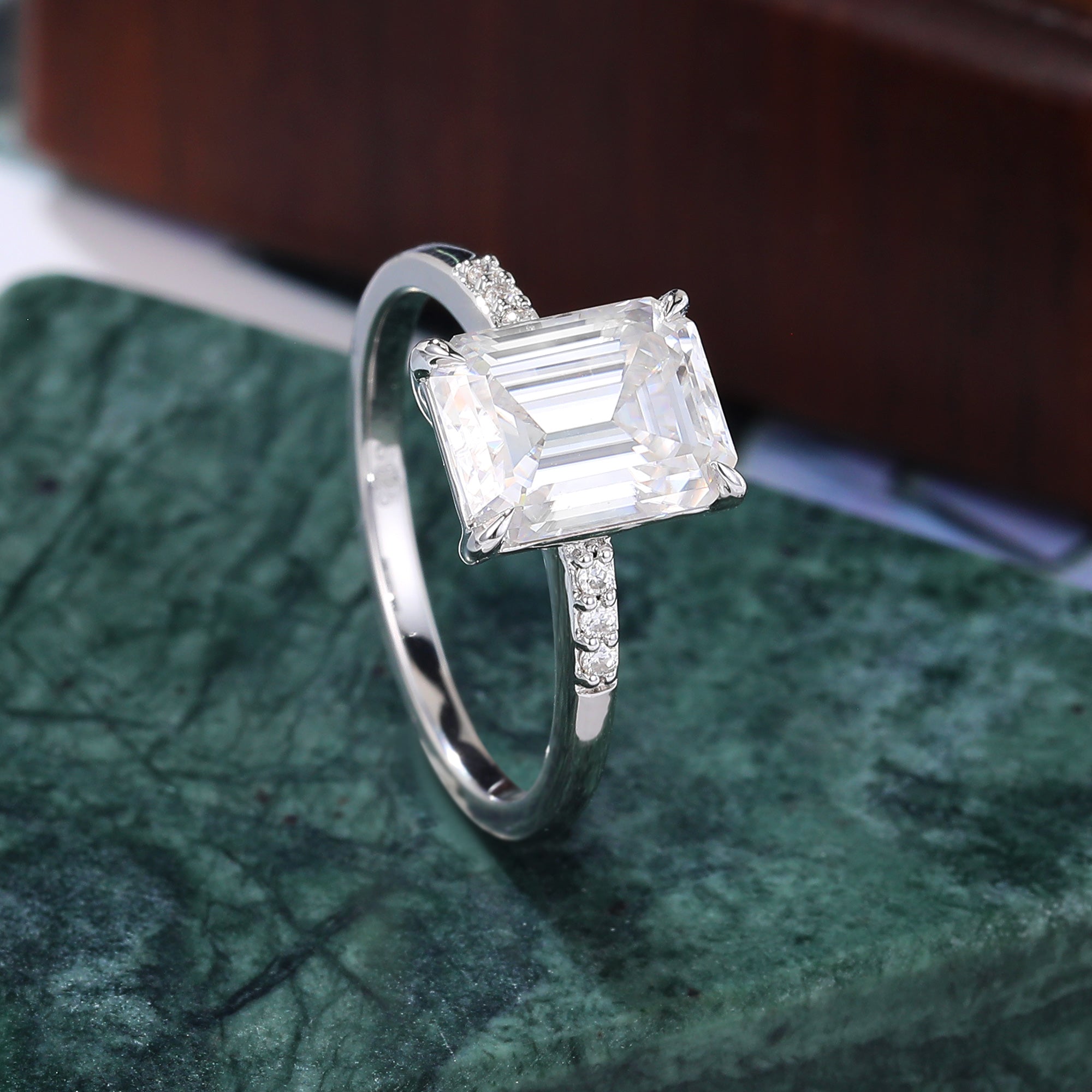 3.0ct Emerald cut Lab grown Diamond white gold engagement ring 10K/14k/18k gold , unique rose/yellow gold bridal ring .Anniversary Gift.