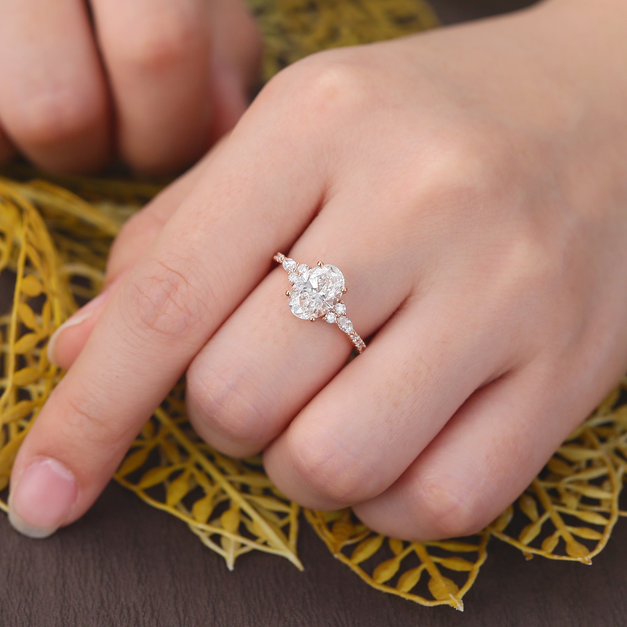 Oval cut Lab grown diamond rose gold engagement Ring.