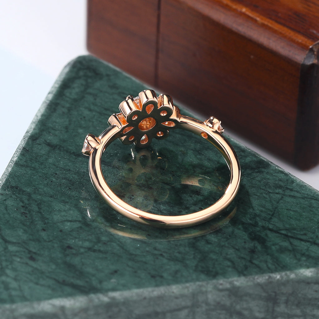 Round cut moissanite Blossom rose gold engagement Ring.