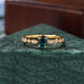 Oval cut Green Blue Sapphire yellow gold engagement Ring.