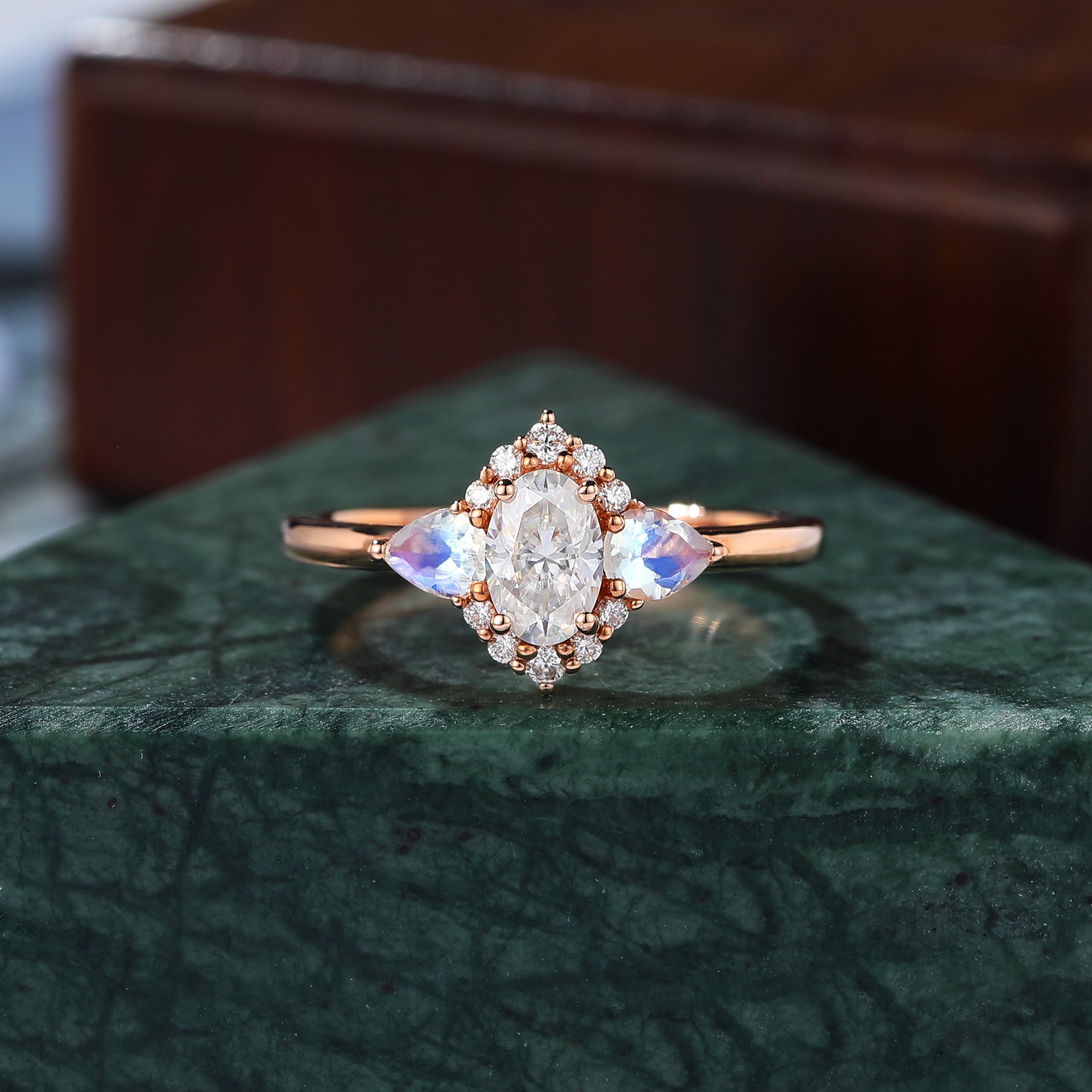 Oval cut moissanite rose gold engagement Ring.