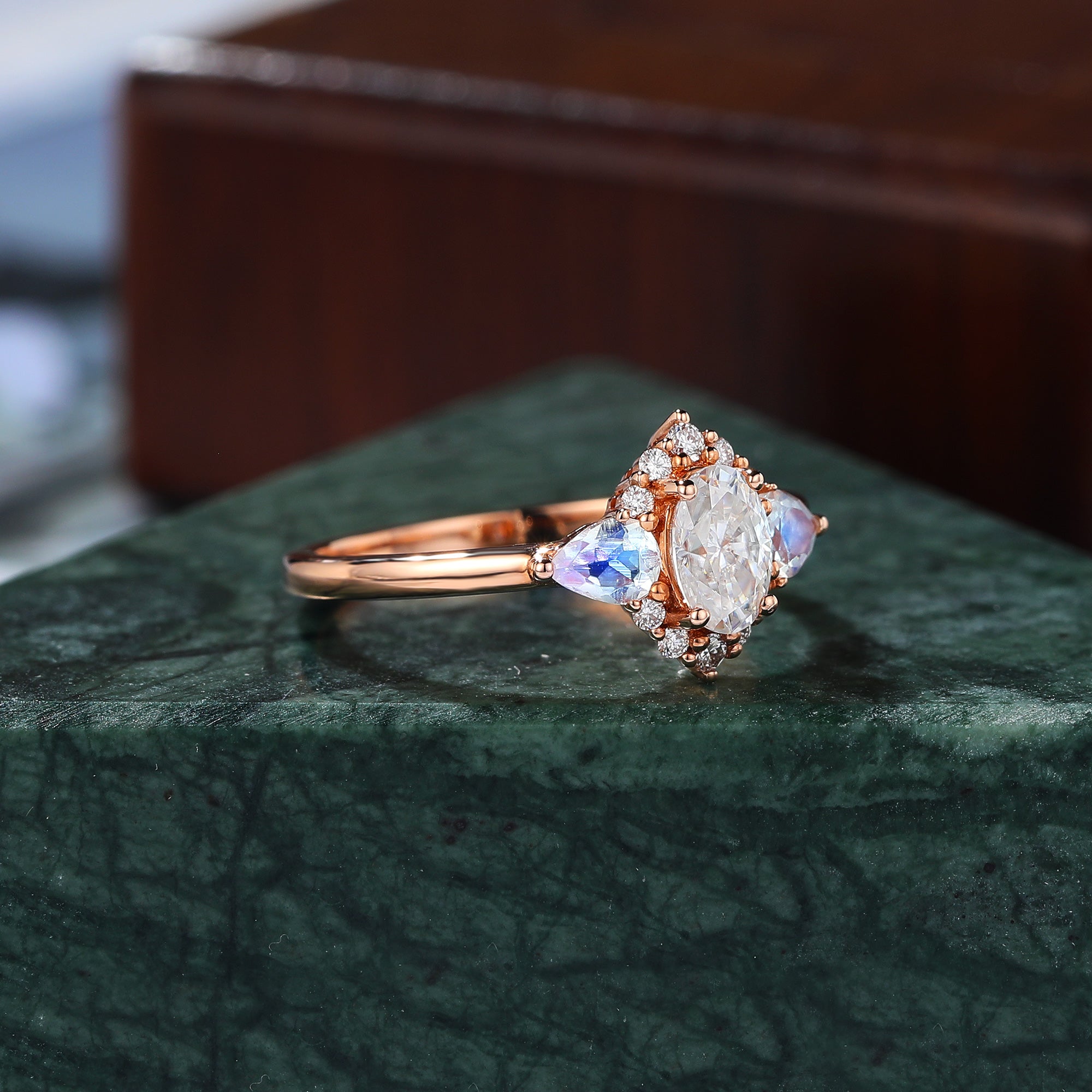 Oval cut moissanite rose gold engagement Ring.