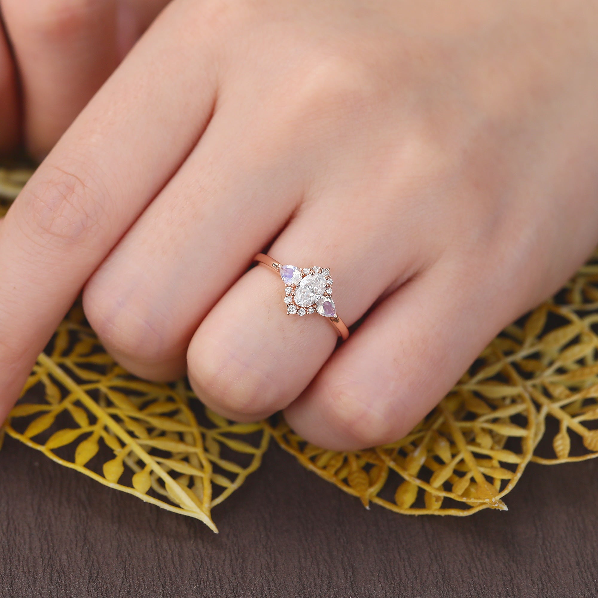 Oval cut moissanite rose gold engagement Ring.