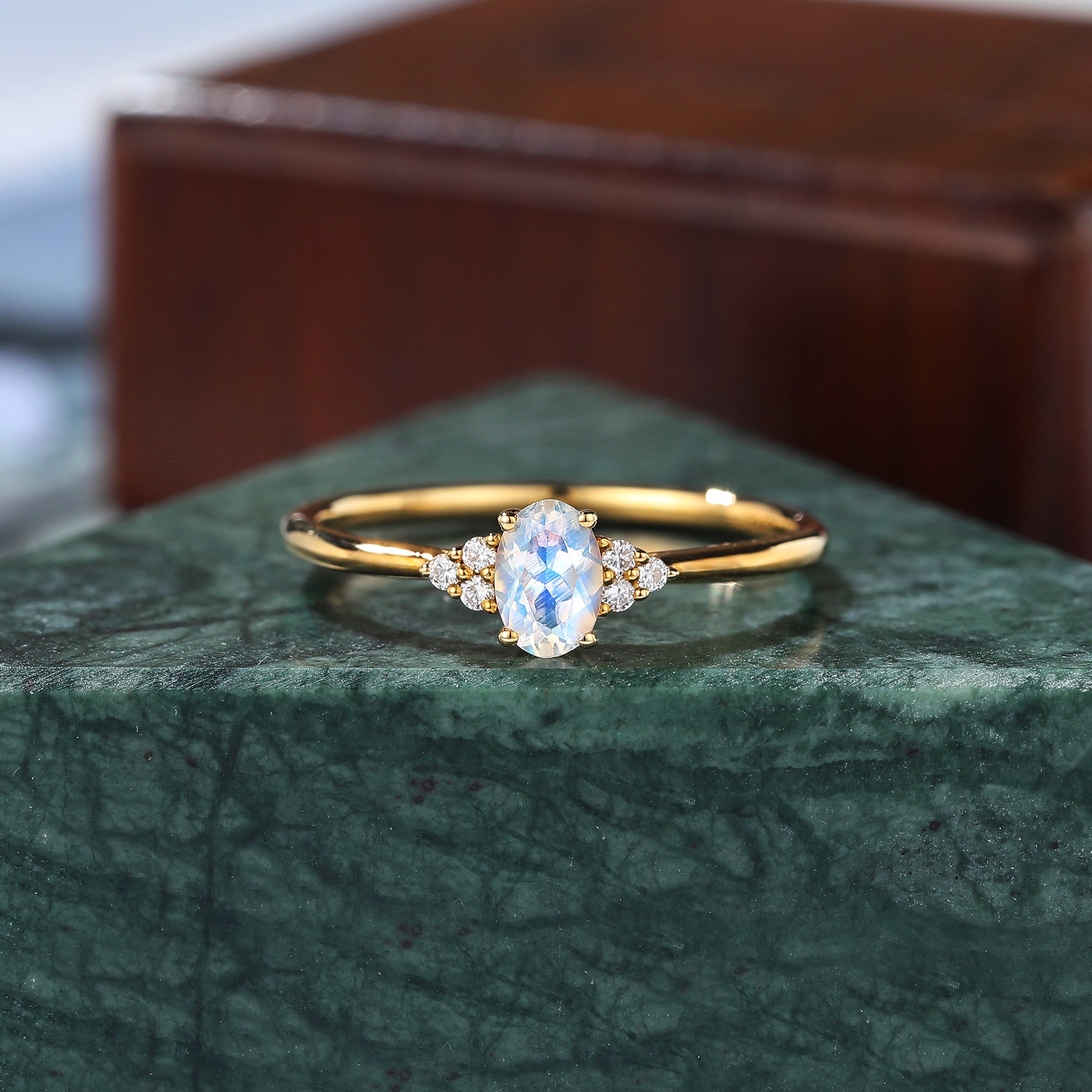 Oval cut Moonstone rose gold engagement Ring.