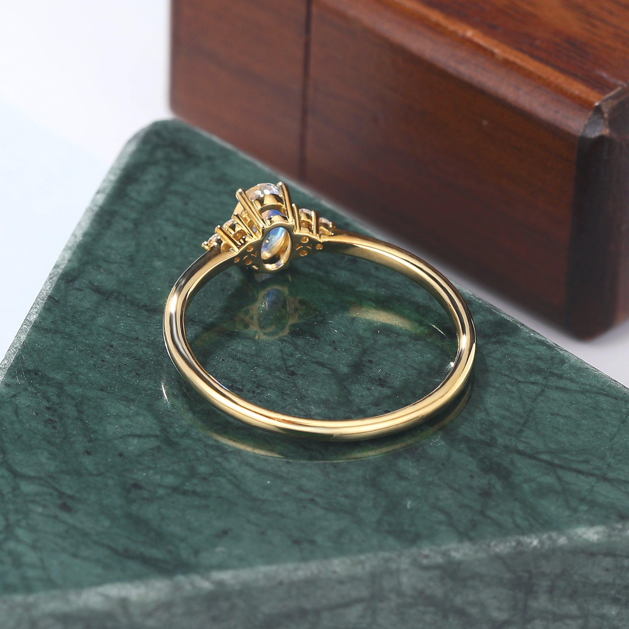 Oval cut Moonstone rose gold engagement Ring.