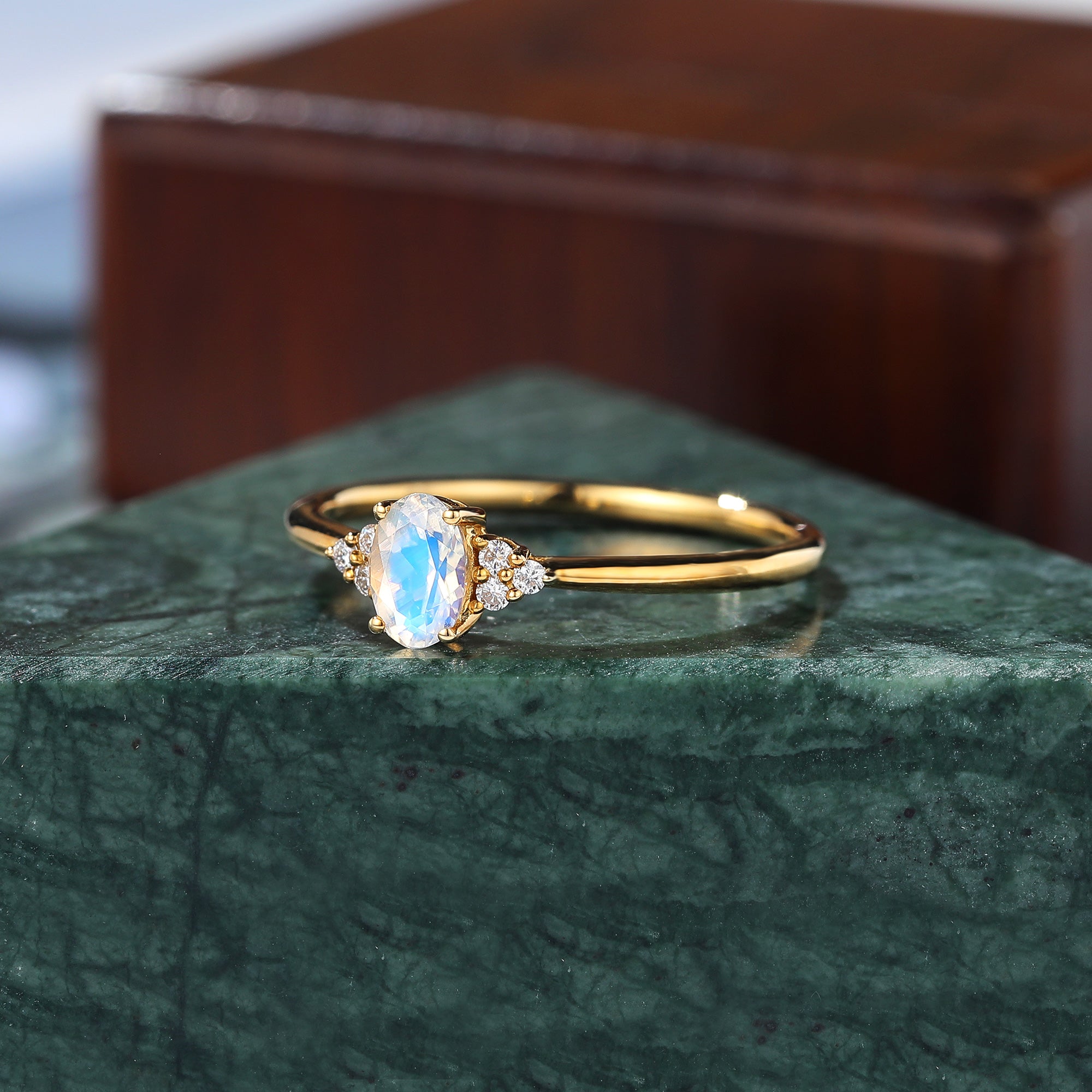 Oval cut Moonstone rose gold engagement Ring.