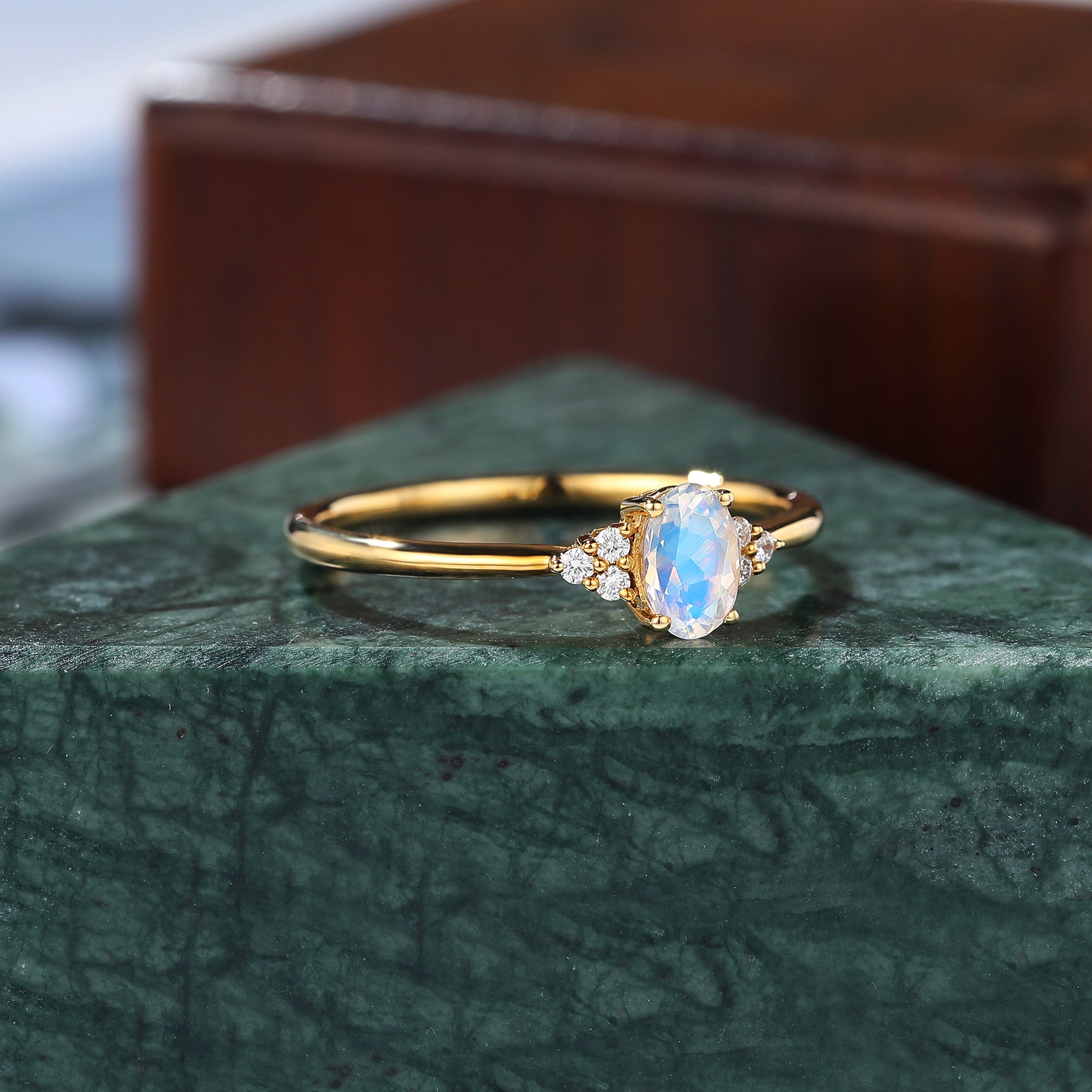 Oval cut Moonstone rose gold engagement Ring.