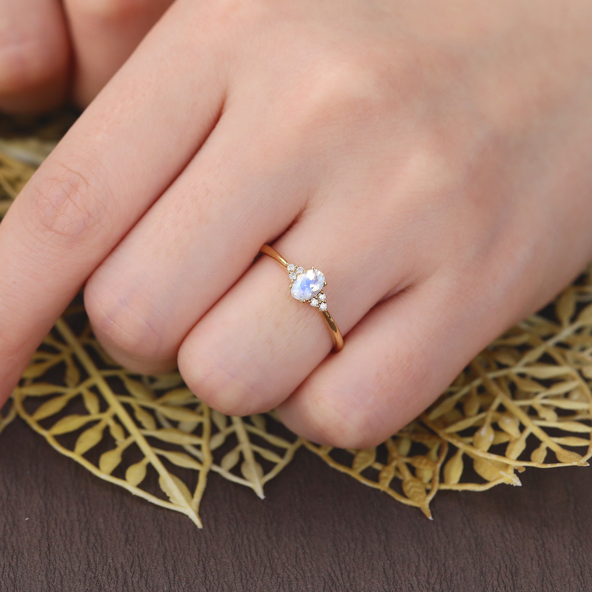 Oval cut Moonstone rose gold engagement Ring.
