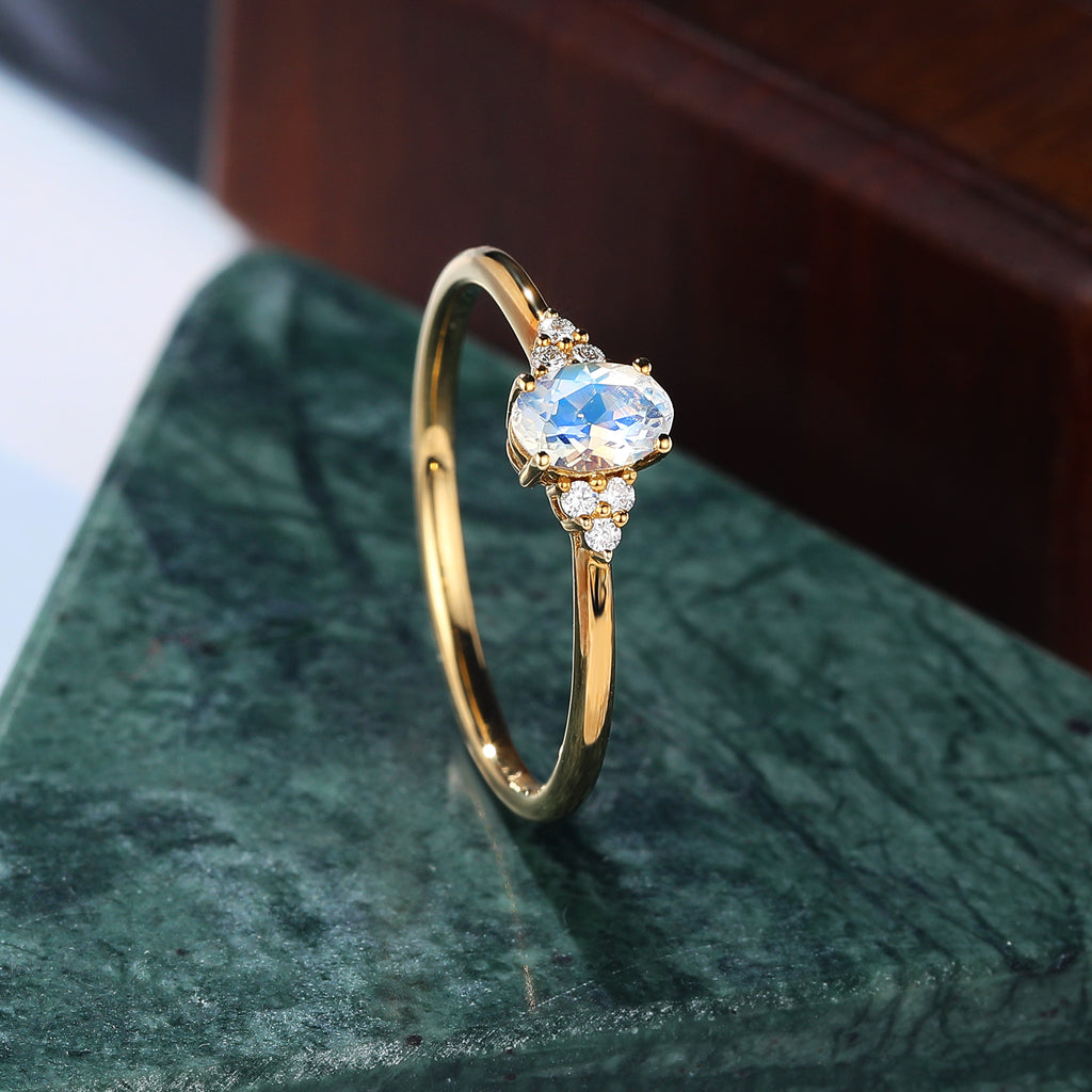 Oval cut Moonstone rose gold engagement Ring.