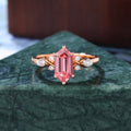 Long Hexagon cut Lab Pink Sapphire engagement ring 925silver/10k/14k/18k gold, rose/white/yellow gold ring