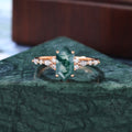 Long hexagon cut Moss agate engagement ring S925/10k/14k/18k gold , unique bridal ring rose/white/yellow gold