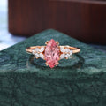 Marquise cut Lab Pink Sapphire engagement ring 925silver/10k/14k/18k gold , unique moissanite bridal ring rose/white/yellow gold