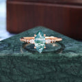Marquise cut Moss agate rose gold engagement ring S925/10k/14k/18k gold