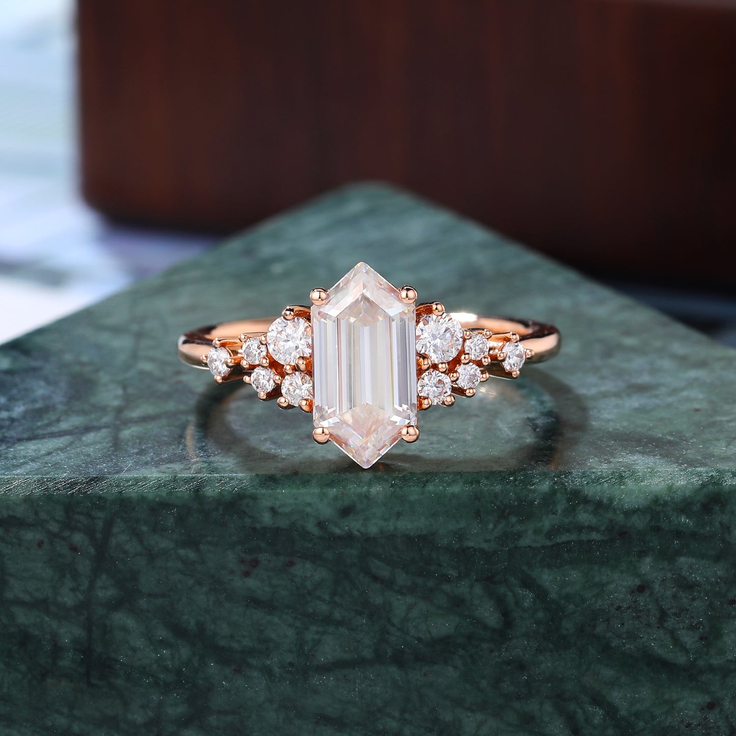 1.3ct Long hexagon rose gold Lab-grown Diamond engagement ring, Anniversary Gift.S92510k/14k/18k yellow/white/rose gold