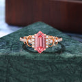 Long hexagon cut Lab Pink Sapphire engagement ring S925/10k/14k/18k gold , unique moissanite bridal ring rose/white/yellow gold