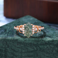 Long hexagon cut Moss agate engagement ring S925/10k/14k/18k