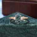 Long Hexagon cut Moss agate rose gold engagement ring S925/10k/14k/18k