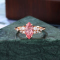 Marquise cut Lab Pink Sapphire engagement ring S925/10k/14k/18k gold , unique moissanite bridal ring rose/white/yellow gold