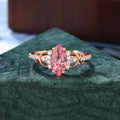 Marquise cut Lab Pink Sapphire engagement ring , unique moissanite bridal ring rose/white/yellow gold,  S925/10k/14k/18k gold