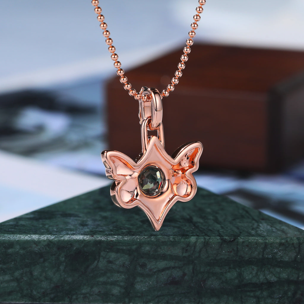 Round cut Lab Green Sapphire Butterfly Pendant Necklace for women, rose gold white gold yellow gold, S925/10K/14K/18K