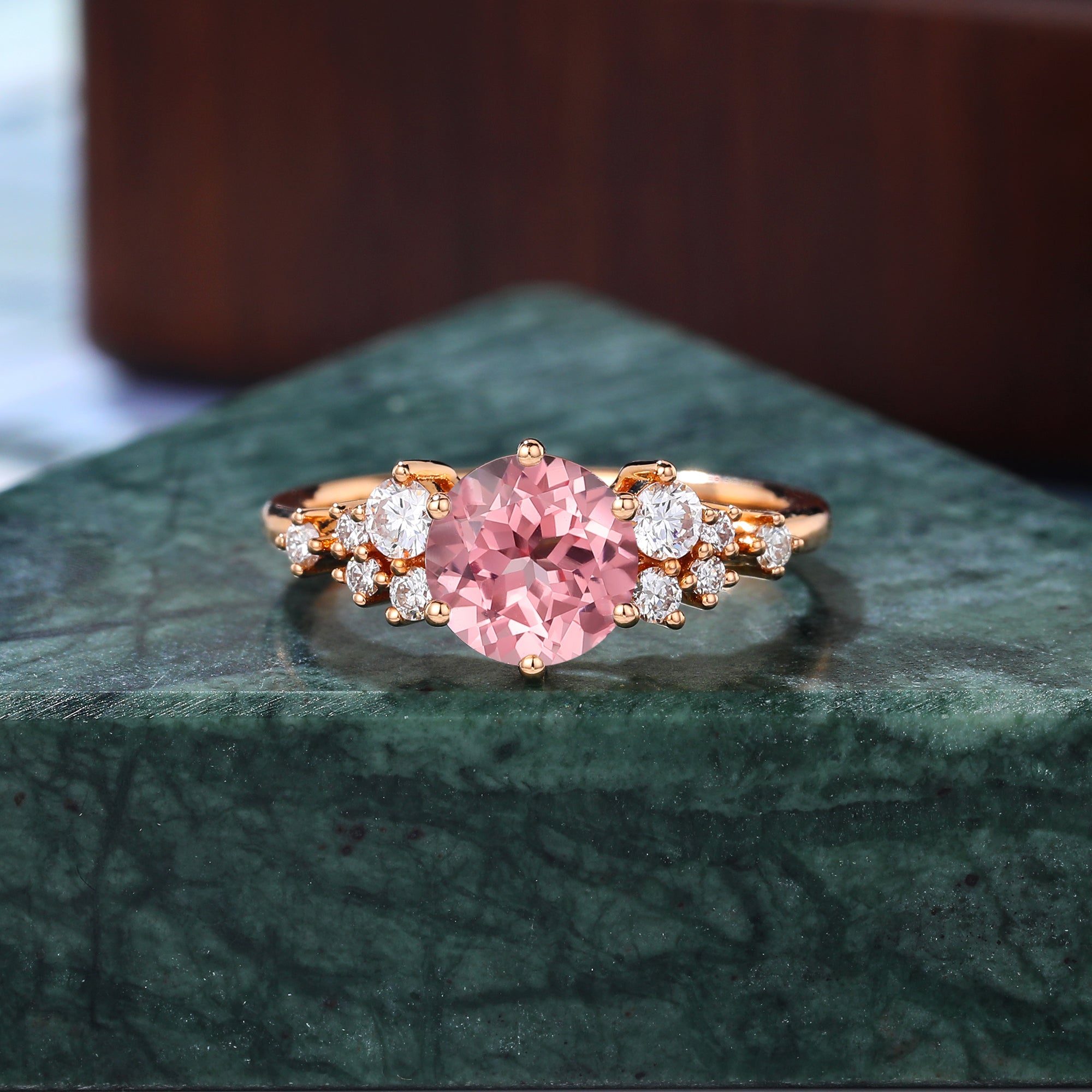 Round cut Lab Pink Sapphire engagement ring S925/10k/14k/18k gold , unique moissanite bridal ring rose/white/yellow gold