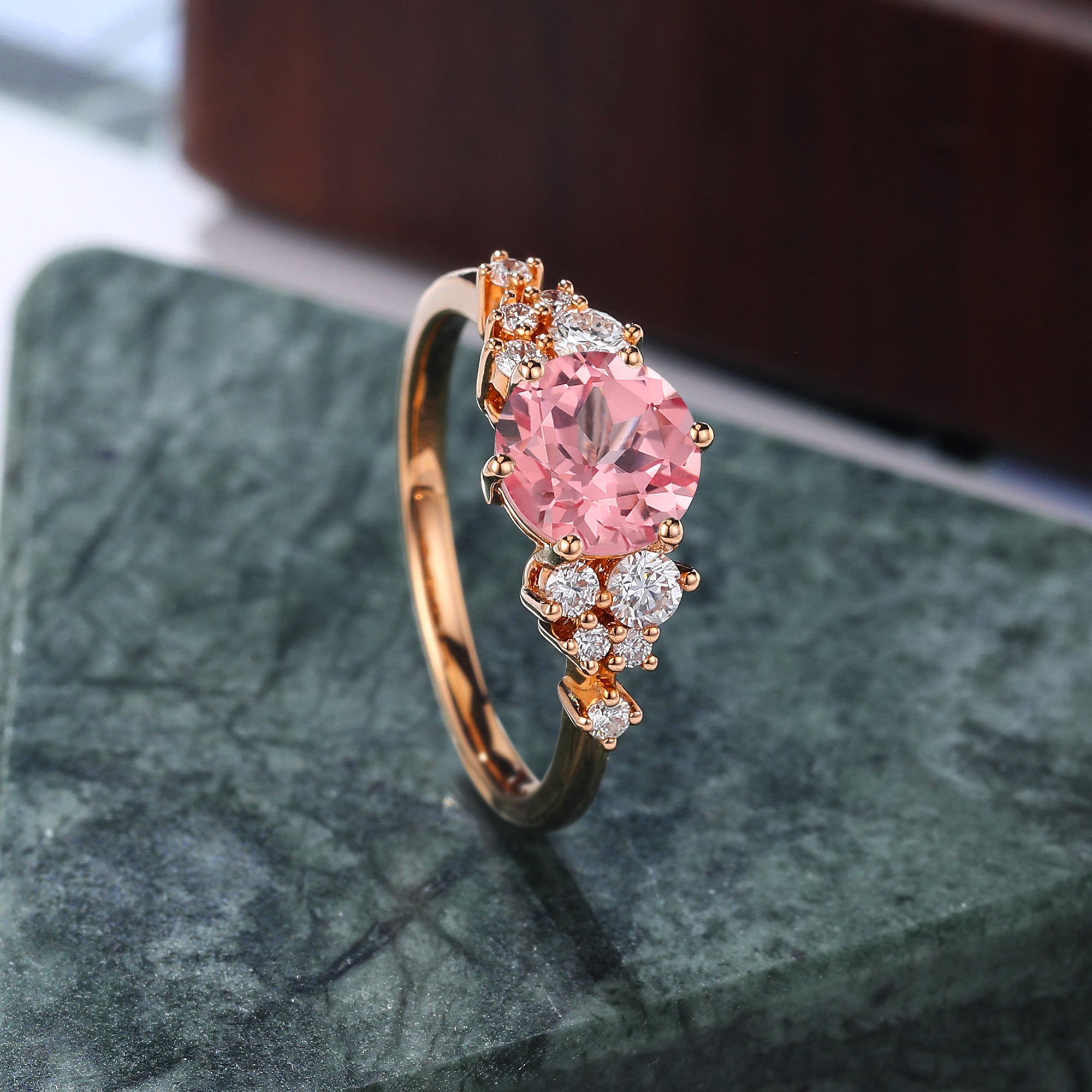 Round cut Lab Pink Sapphire engagement ring S925/10k/14k/18k gold , unique moissanite bridal ring rose/white/yellow gold