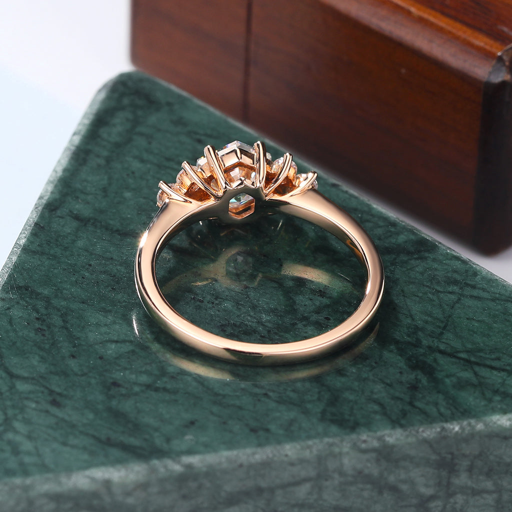 Hexagon cut moissanite rose gold engagement Ring.