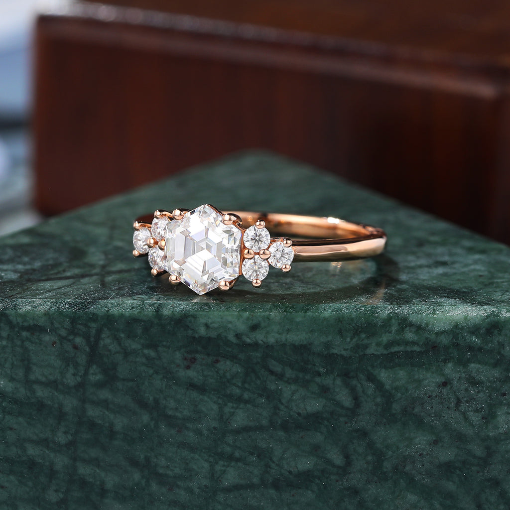 Hexagon cut moissanite rose gold engagement Ring.