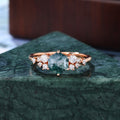 Hexagon Moss agate engagement ring 925silver/10k/14k/18k gold ring