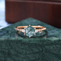 Hexagon cut Moss agate rose gold engagement ring S925/10k/14k/18k gold