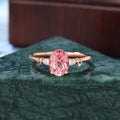 Oval cut Lab Pink Sapphire engagement ring , unique moissanite bridal ring rose/white/yellow gold, S925/10k/14k/18k gold