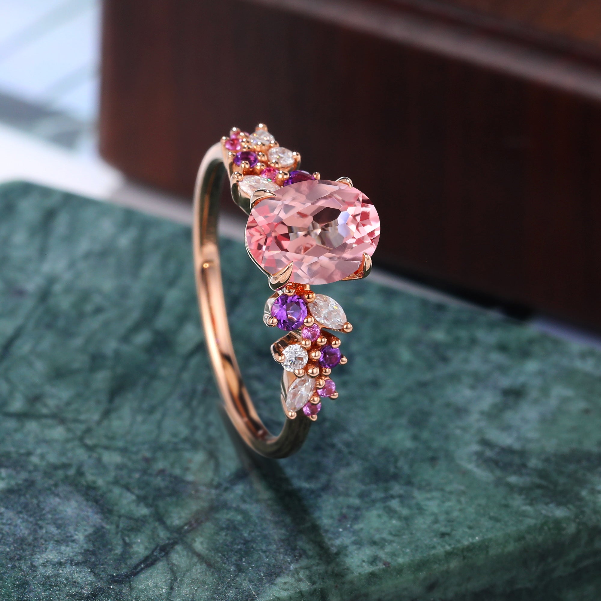 Oval cut Lab Pink Sapphire rose gold ring engagement ring 10k/14k/18k gold, unique Amethyst pink Sapphire moissanite ring