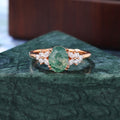 Oval cut Moss agate rose gold engagement ring S925/10k/14k/18k gold , unique bridal ring rose/white/yellow gold.